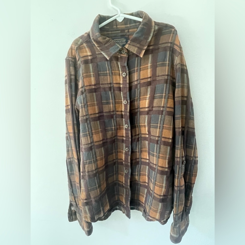 Pendleton Womens Plaid Long Sleeve Wool Cotton Blend Button Down Shirt